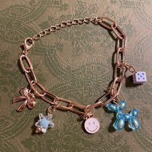 Rose Gold Charm Bracelet with Blue Accents